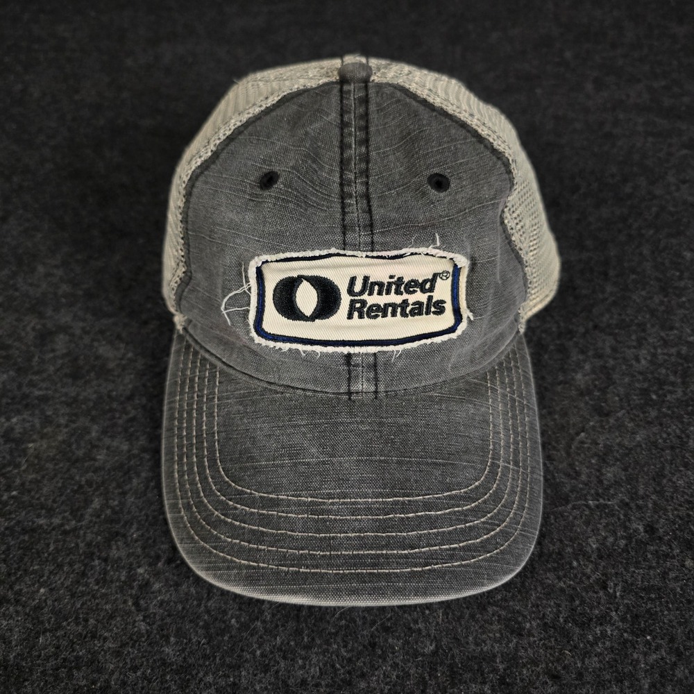 United Rentals Trucker Hat GrayMesh Snapback Distressed Rugged Y2K Logo Cap